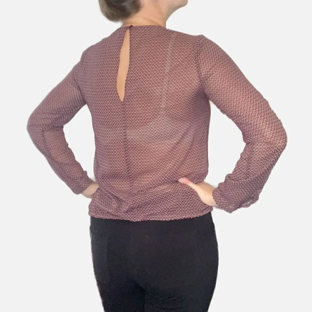 Seidensticker Blouse Women’s Long Sleeve Maroon Pleated Front Top Size 34 Small - Picture 12 of 12